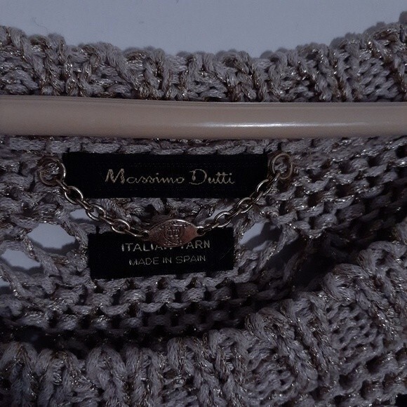 Massimo dutti sweater beige tan gold open knit crew neck small s luxury top - Picture 3 of 4